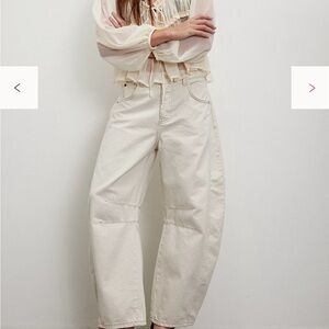 Free People We The Free Good Luck Mid-Rise Barrel Jeans 27 Milk NWT